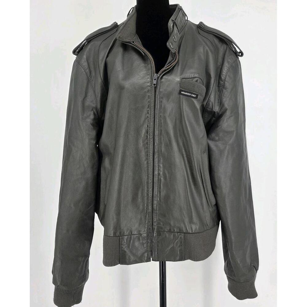 1980's Men's Members Only Gray Leather Jacket Size 46